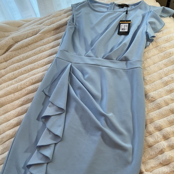 New Money RUFFLED BLUE PENCIL DRESS - Picture 15 of 15